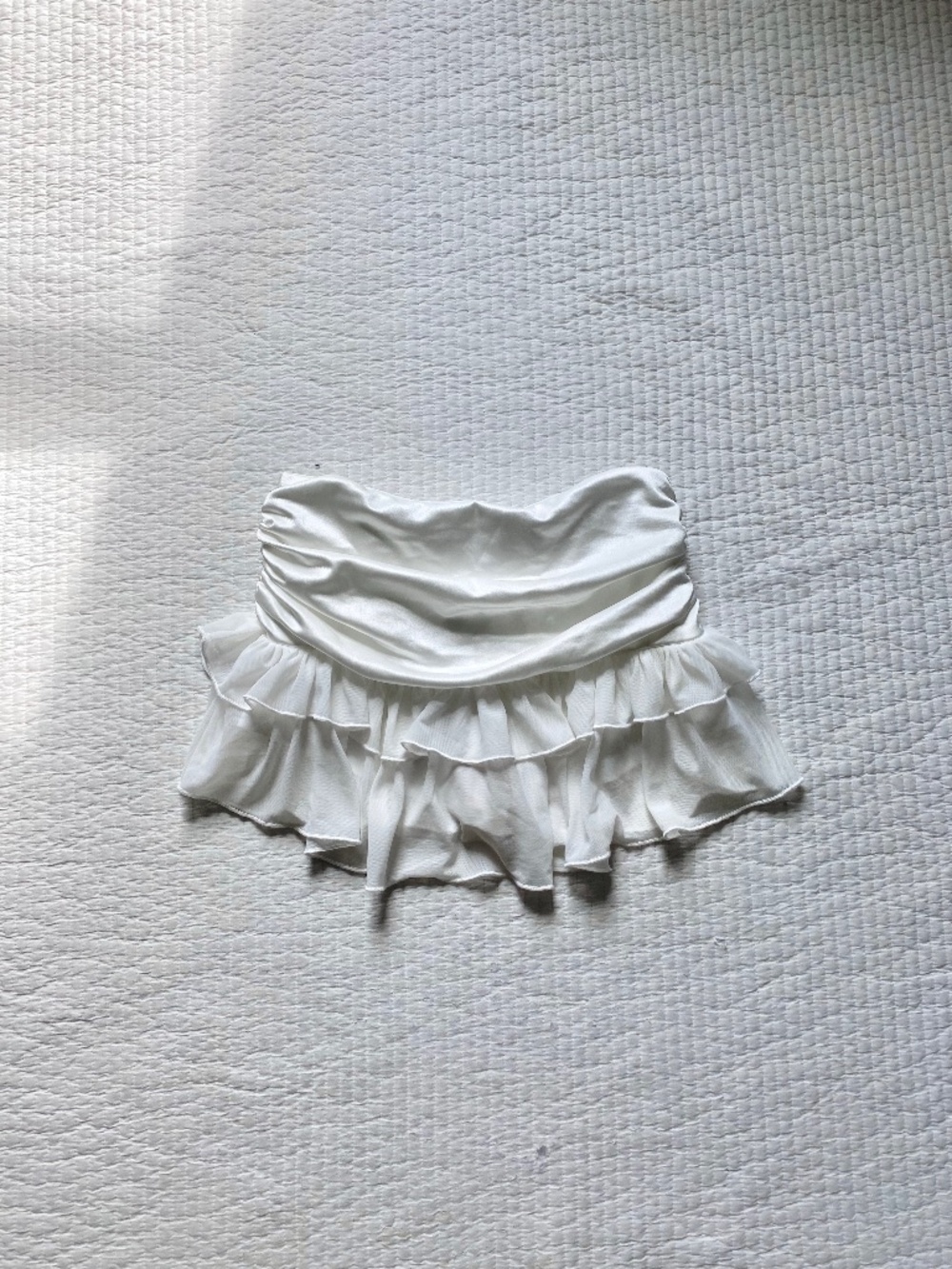 white ruffle mini skirt